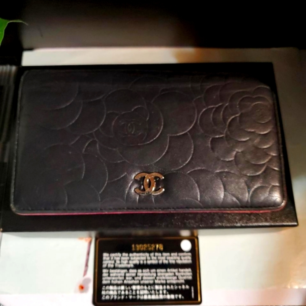 Chanel Black Long Camelia Wallet